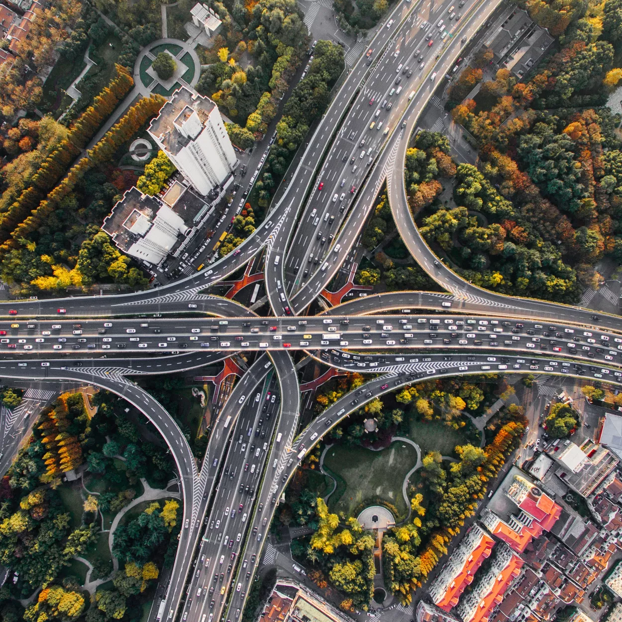 Aerial shot of roads crossing over