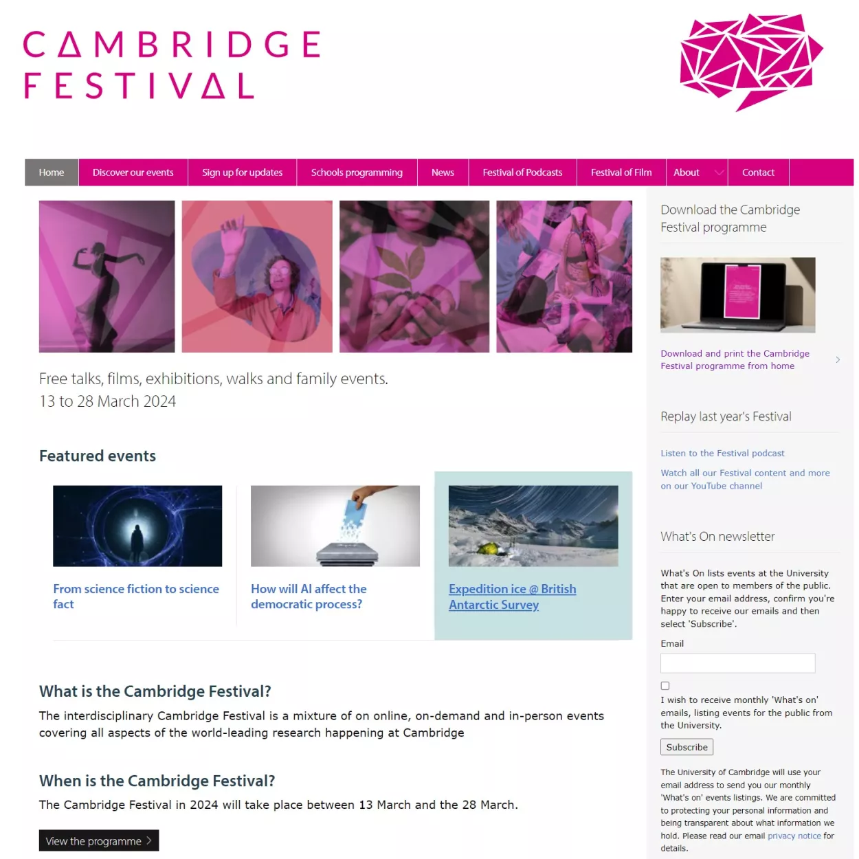 Clip of the Cambridge Festival Website